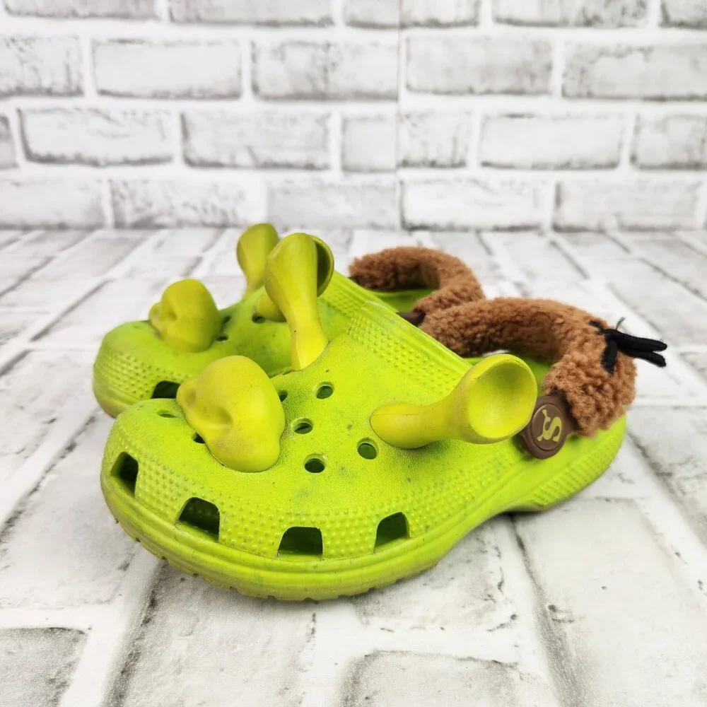 Crocs x Dream Works Shrek Classic Clogs Kids Size 13 Lime Green Ears Shoe Casual
